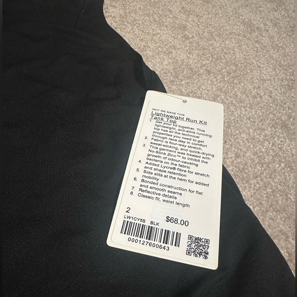 Women’s Lululemon Lightweight Run Kit Tank Top Black size 2 - Picture 4 of 4